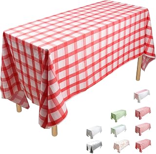 ZGP (Red Grid) 54 x 86 Inch 10PCS Pure PE Table Cloth Disposable, Table Cloths for Party, Picnic, Wedding, Decorative Tablecloths, Rectangle, White Plastic Cover, Leakproof & Sturdy Tablecloths