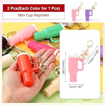 PATIKIL Mini Tumbler Keychain, 2Pcs Mini Cute Cup Keychain Lip Balm Holder Keychain Cup Charm, Butterfly