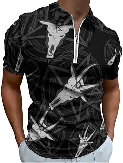 Skull Goat in The Pentagram Men's Golf Polo-Shirt Summer Short Sleeve T-Shirt Quick Dry Muscle Tees