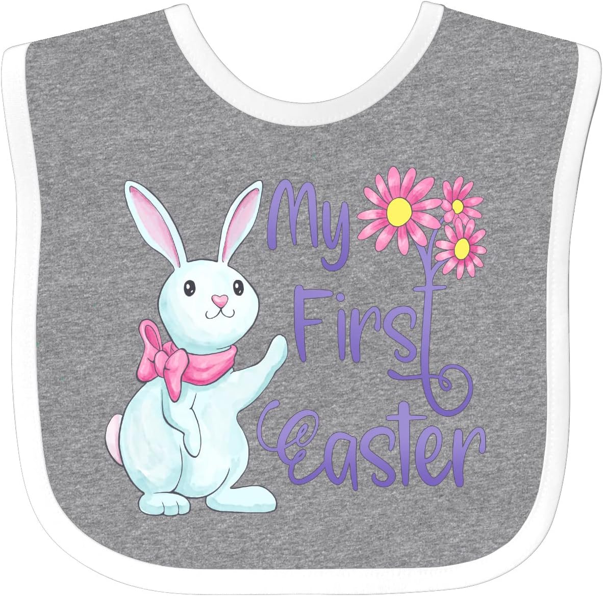 inktastic My 1st Easter Cute White Bunny with Spring Flowers Baby Bib