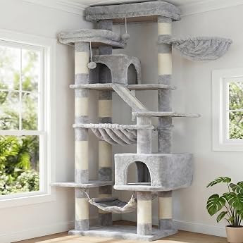 Heybly HCT034W Cat Scratching Post 180 cm for Indoor Cats Light Grey