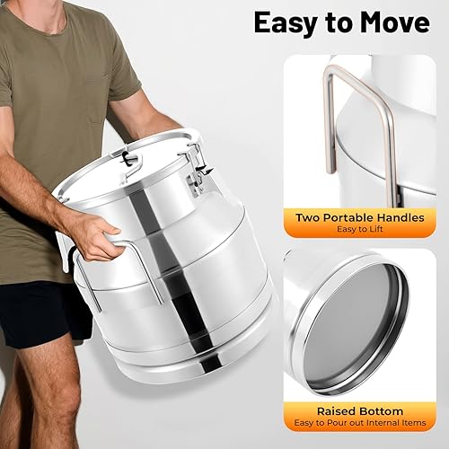 Miniatura 4 de Lata de leche de acero inoxidable de 20 L5 galones, cubo de leche para vino, cubo de leche, cubo de leche, jarra con tapa sellada, resistente (20L5