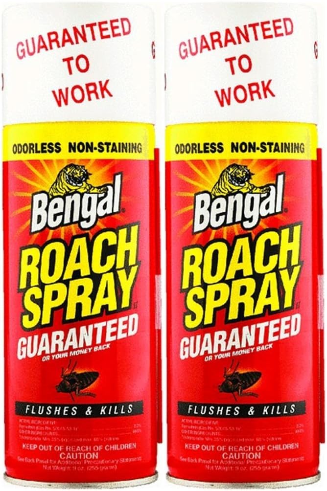 BengalRoach Spray, Odorless Stain-Free Dry Spray, 2-Count, 9 Oz. Aerosol Cans