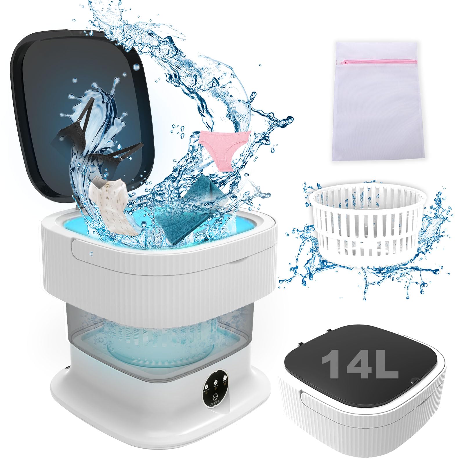 Portable Washing Machine, 14L 2.2kg 2 in 1 Mini Washing Machine and Dryer portable washer with Laundry Bag Cleaning of Underwear Baby Clothes, Socks, Lavadora Portatil Suitable for Dorm, Camping, RV
