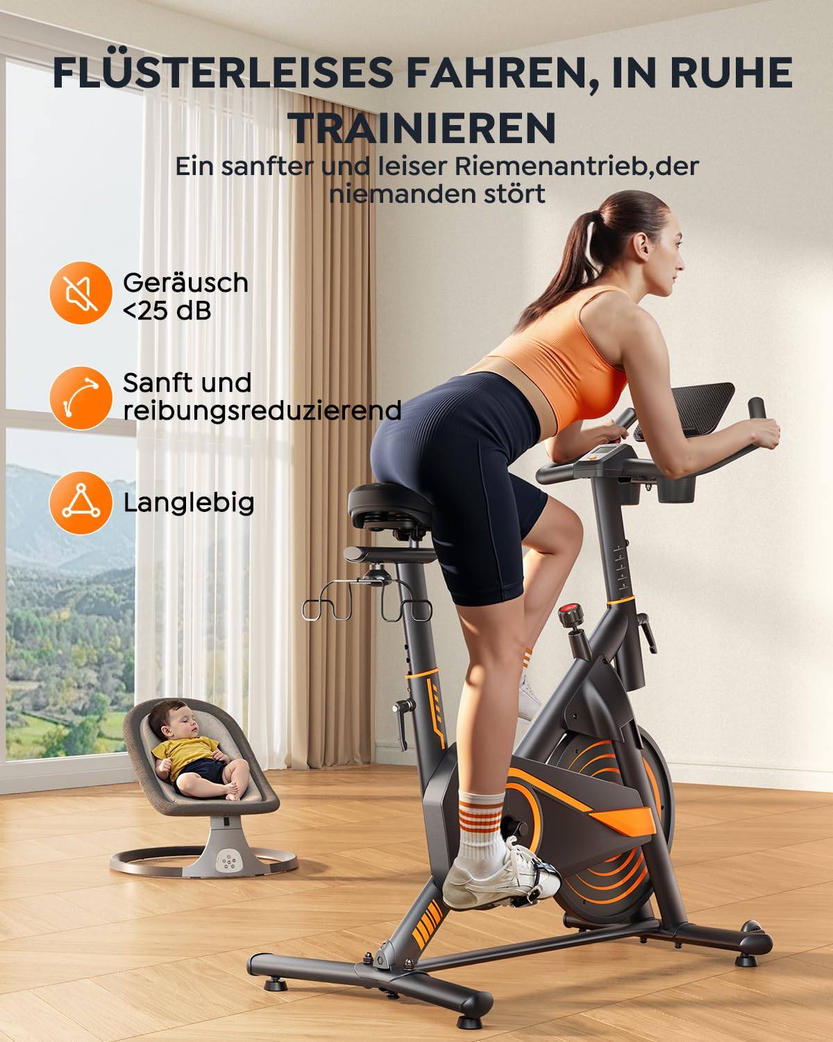 Hometrainer Fahrrad mit App, Ultraleise Heimtrainer Fahrrad, Ergonomisches Design, LCD Display mit Pulsmessung, Magnetischer Widerstand, 15KG Schwungrad, Bis 160KG