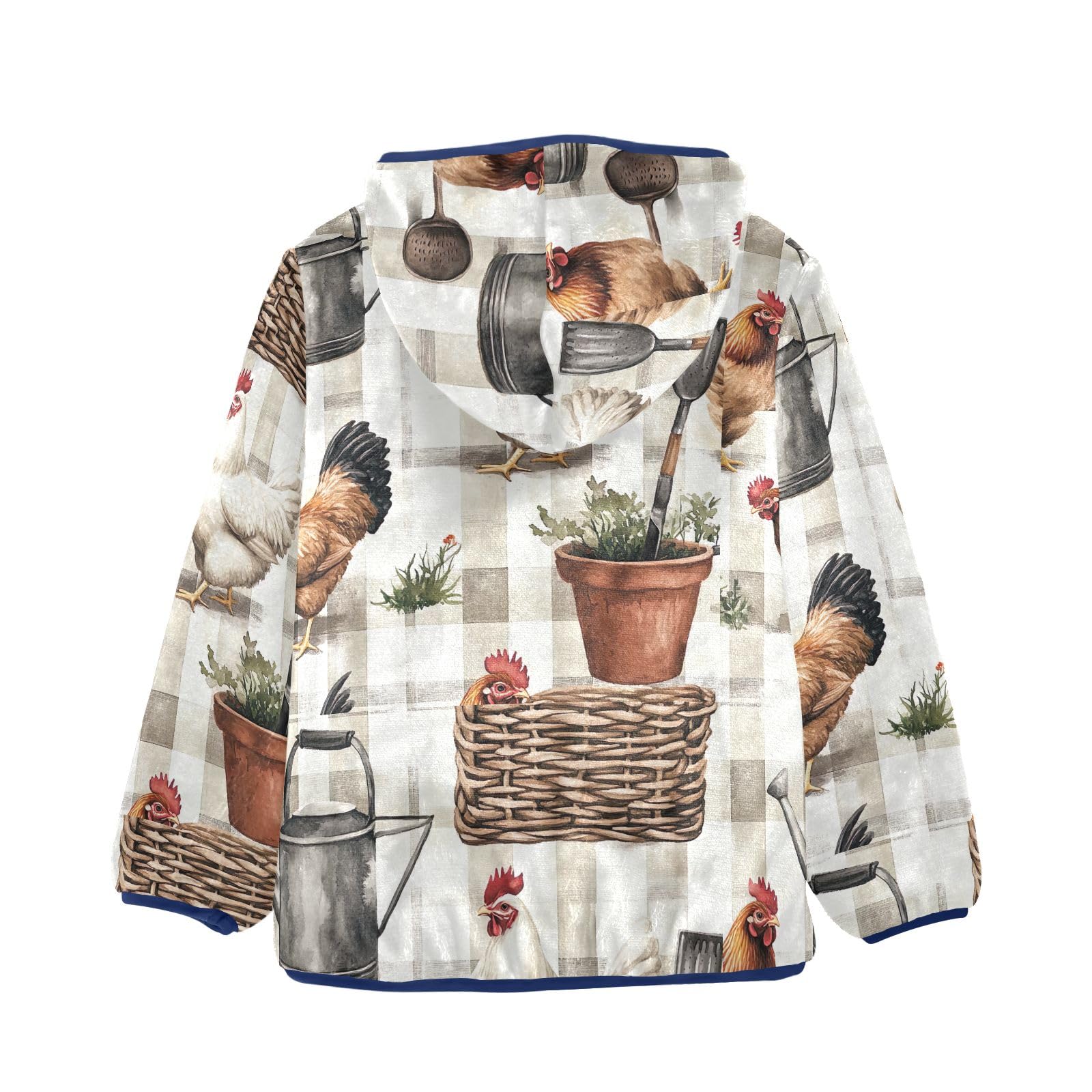 CHIFIGNO Girls Boys Fleece Jacket Cute Kids Hoodie Boys' Fashion Hoodies Sweatshirts with Pockets for Toddler and Kids, Rustic Country Farm Chickens Hens, 9-10T