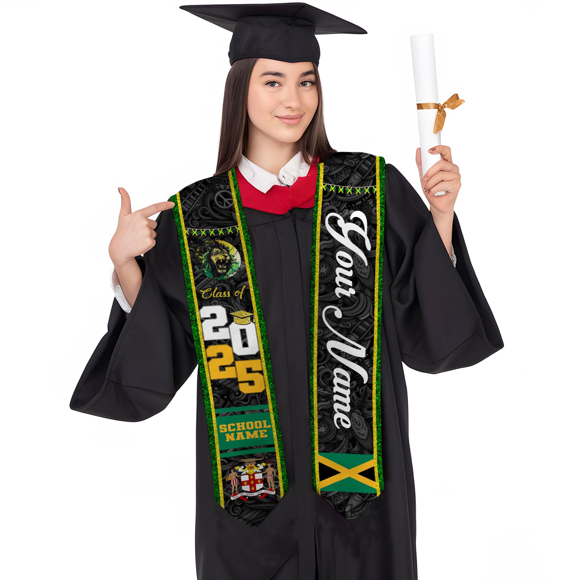 MonkeyVan Personalized Jamaican Graduation Sash 2025, Jamaica Flag Graduation Stole Sash Class Of 2025, Jamaican Stole Jmc 8
