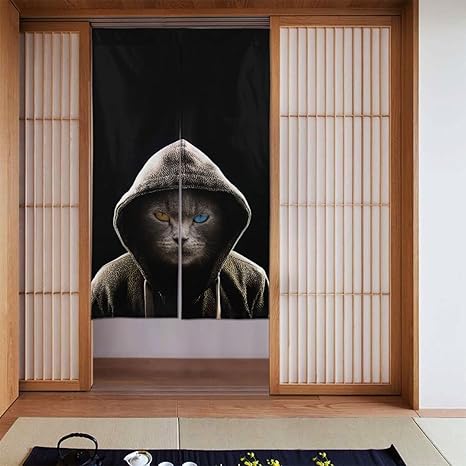 Amazon のれん 間仕切り 猫柄 帽子をかぶった かっこいい 暖簾 遮光 ドアカーテン 和風のれん 目隠し 間仕切りカーテン 玄関 階段カーテン 出入り口 洗面所 台所 飾り 和室 居間 洋室兼用 プライバシー保護 飲食店 お部屋 断熱防寒 四季兼用 86 X 143cm のれん