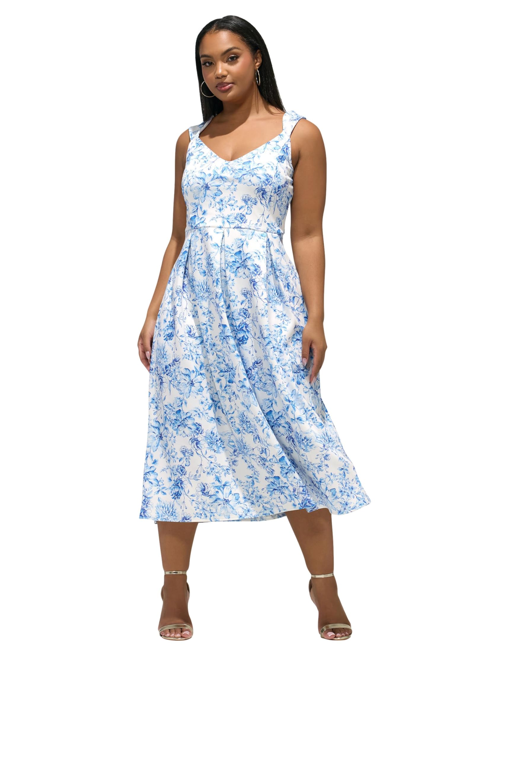 Yours London Curve & Blue Floral Skater Dress - Women's - Plus Size Curve