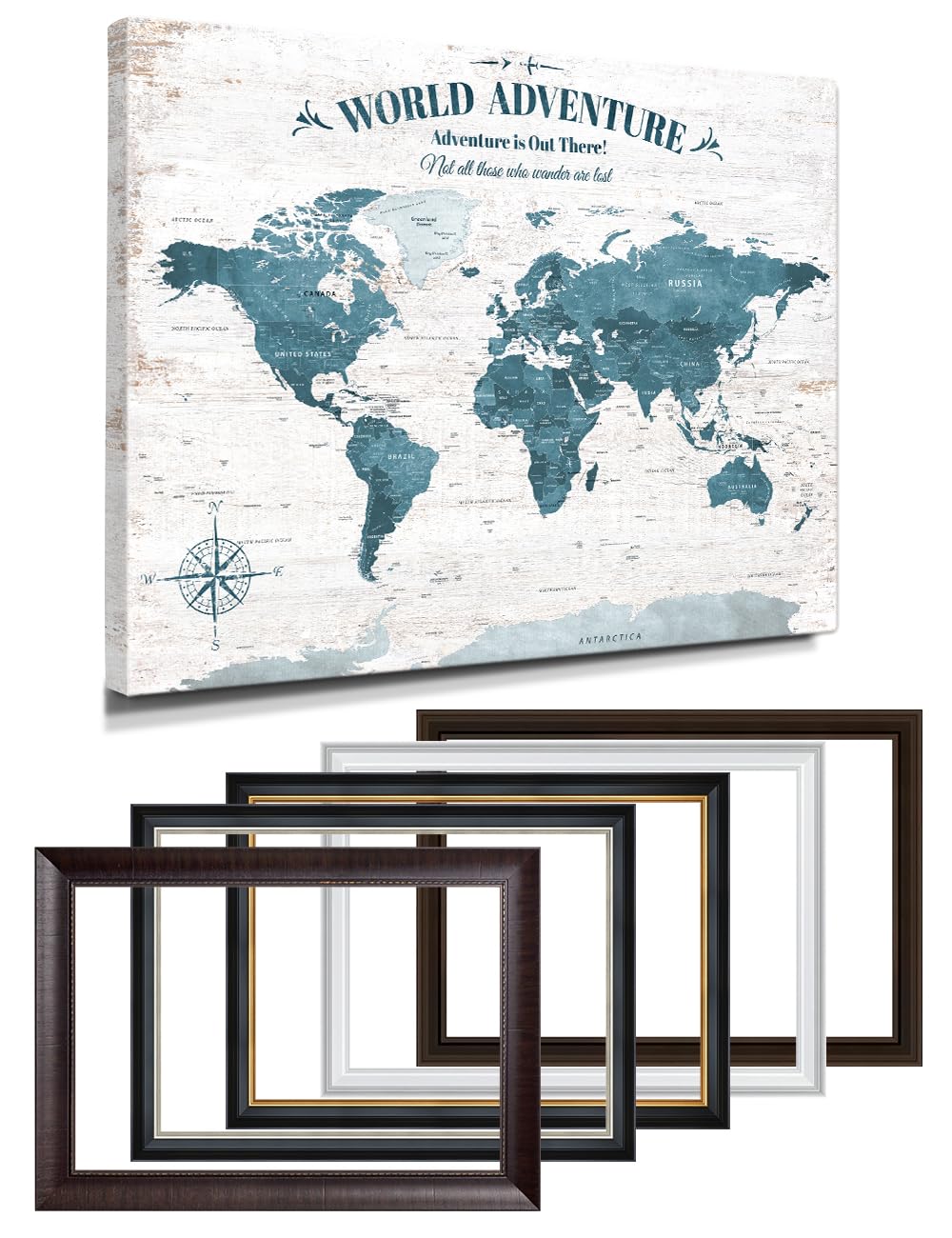 IPIC Personalized Vintage Teal Framed World Map Pin Board, Size 40x30 in
