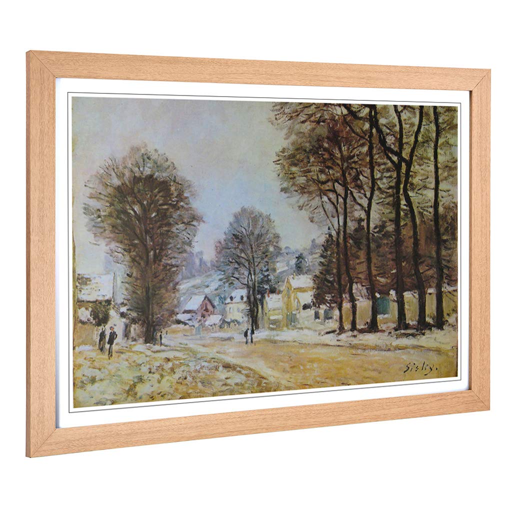 Big Box Art Framed Print of Alfred Sisley Snow at Louvecienne Design | Wall Art Picture | Home Decor for Kitchen, Living Room, Bedroom, Hallway, Oak, A2 / 24.5x18 Inch / 62x45cm