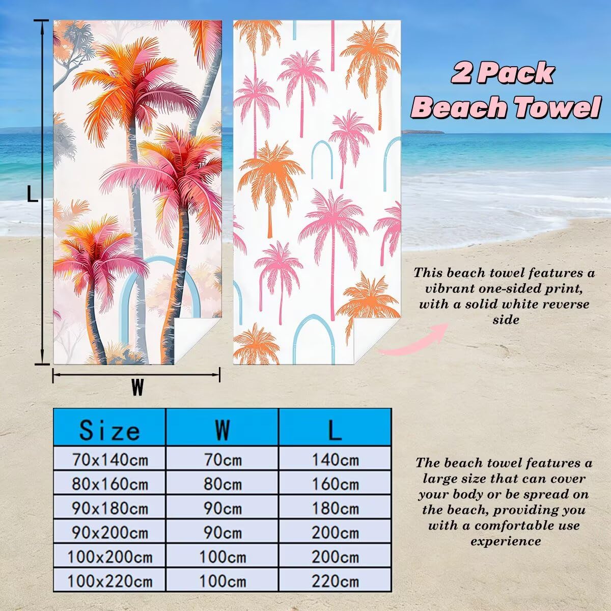 Juego de 2 Toalla Playa Grande 100x200 cm, Secado Rapido Toalla Microfibra Gimnasio, Antiarena Toallas de Playa Árbol, Grande Ligera Compacta Toallas Microfibra Mujer Hombre para Viaje Piscina -5066
