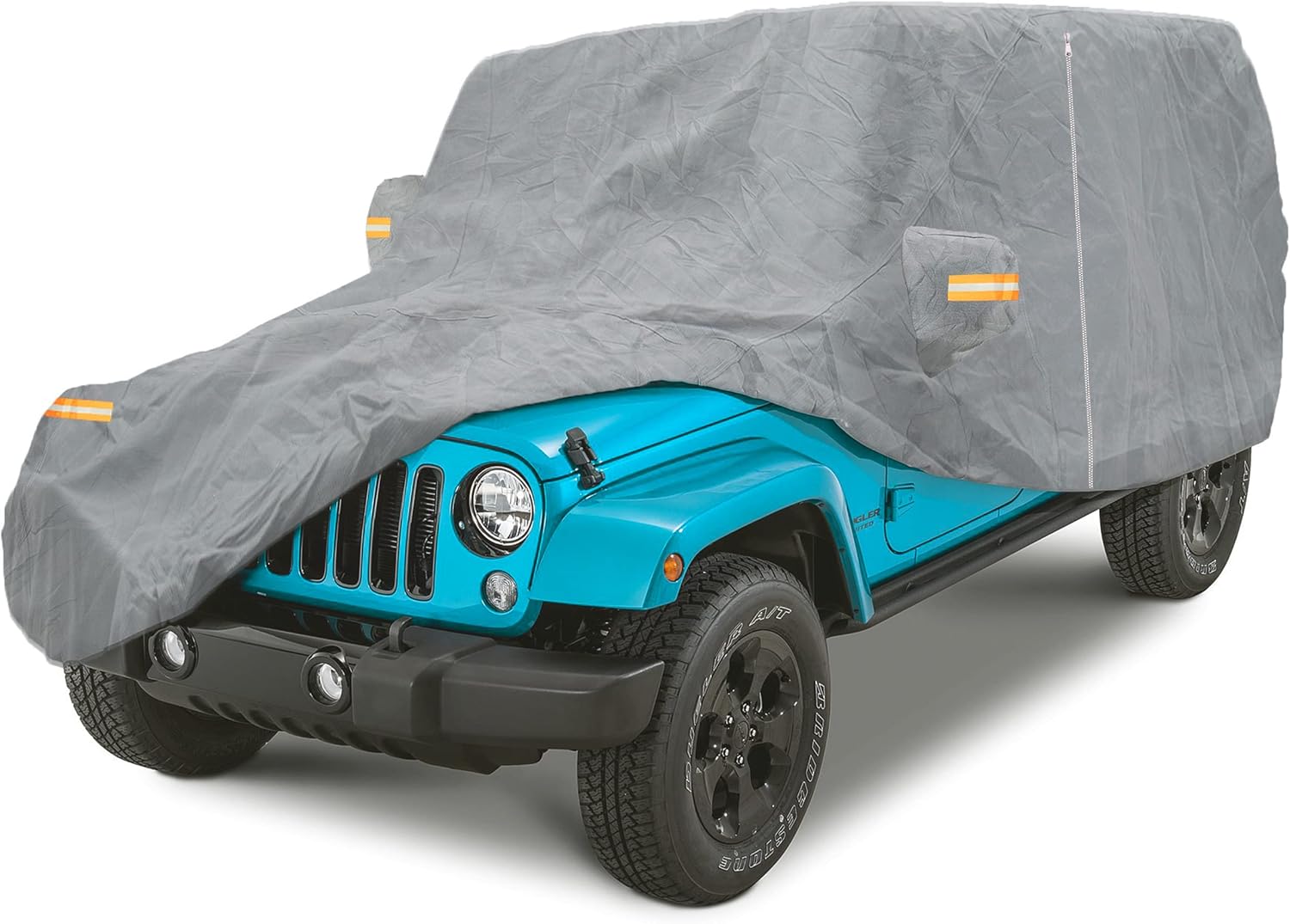Gray Car Cover Compatible with Jeep Wrangler 1976-2021 CJ, YJ, TJ, JK, JL 2-Door Models | Waterproof Fabric, Weather Protection, with Driver Door Zipper