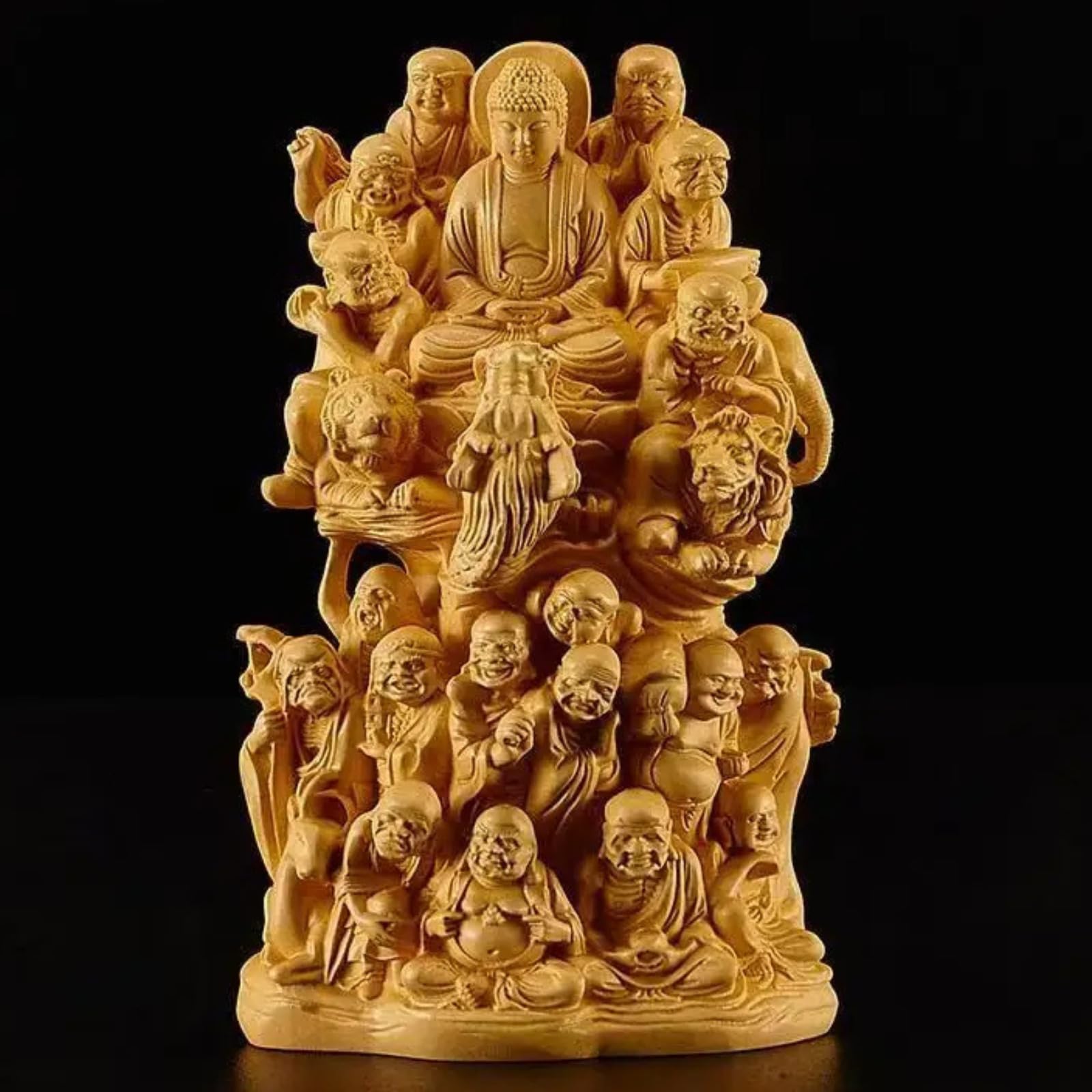 Statue bouddhiste en bois sculptée à la main des 18 Arhats pour salon