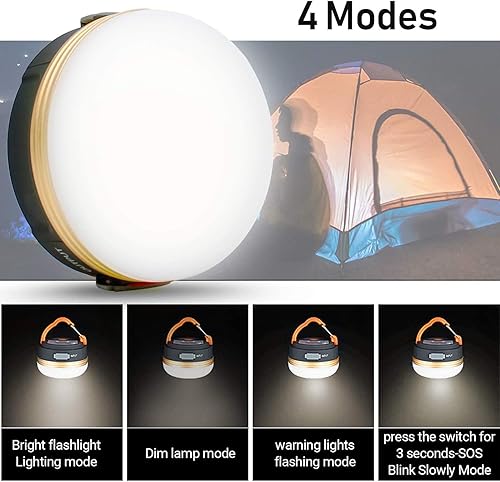 Miniatura 2 de Linterna LED para campamento, luz portátil recargable, 300 lúmenes, 3 modos de luz, banco de energía de 1800 mAh, base magnética, linterna eléctrica