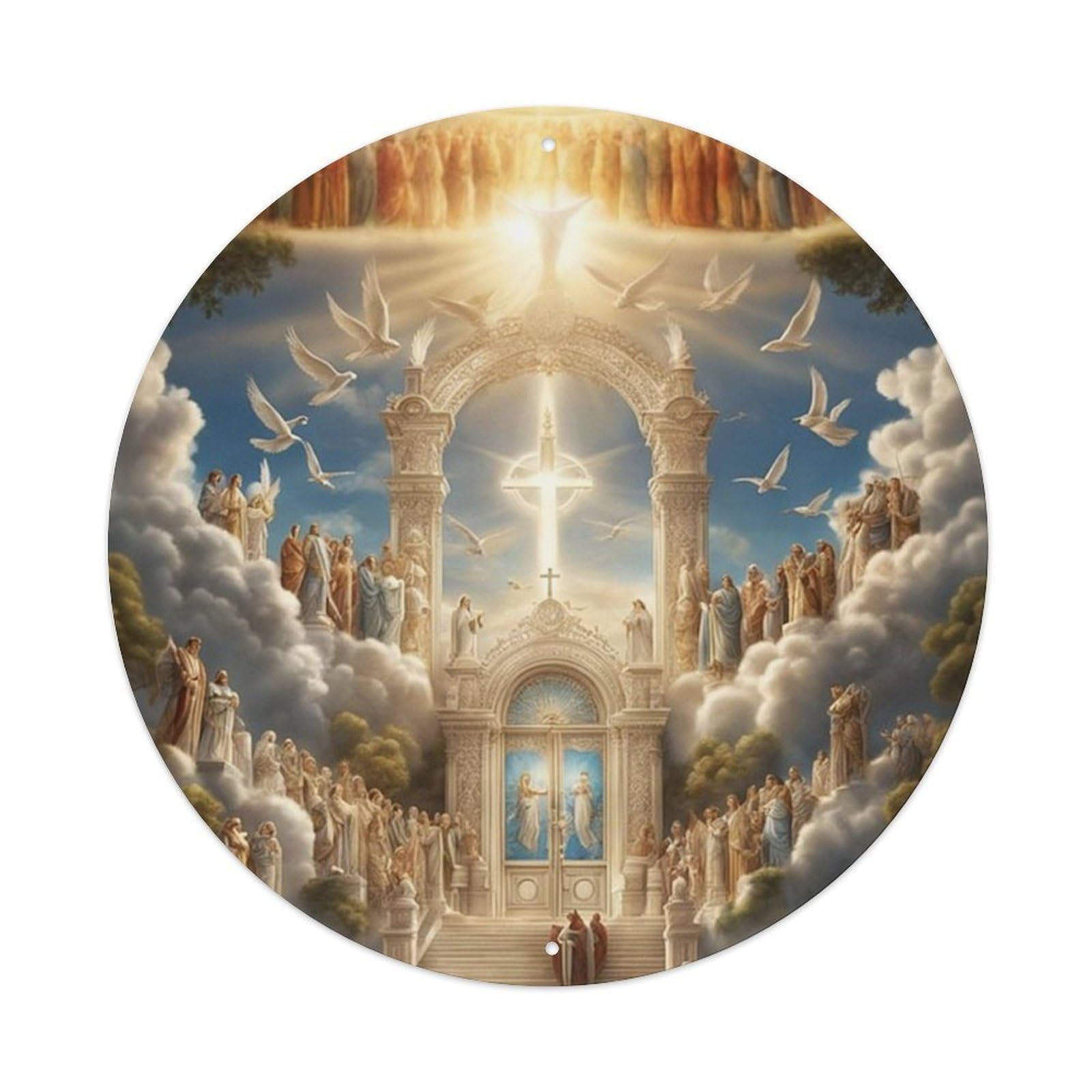 Religious Poster Jesus And The Believers 2 Vintage Metal Tin Sign Plaque Wall Decor for Cafe, Club, Garden Round Metal Poster 8x8Inch