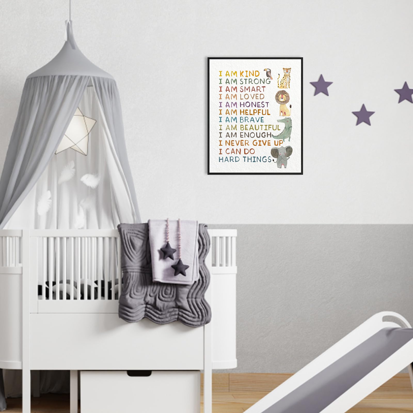 "Hold Him A Little Longer" Quote Wall Art - Jungle Safari Nursery Decor, Framed 12x15 Inches, Giraffe & Lion