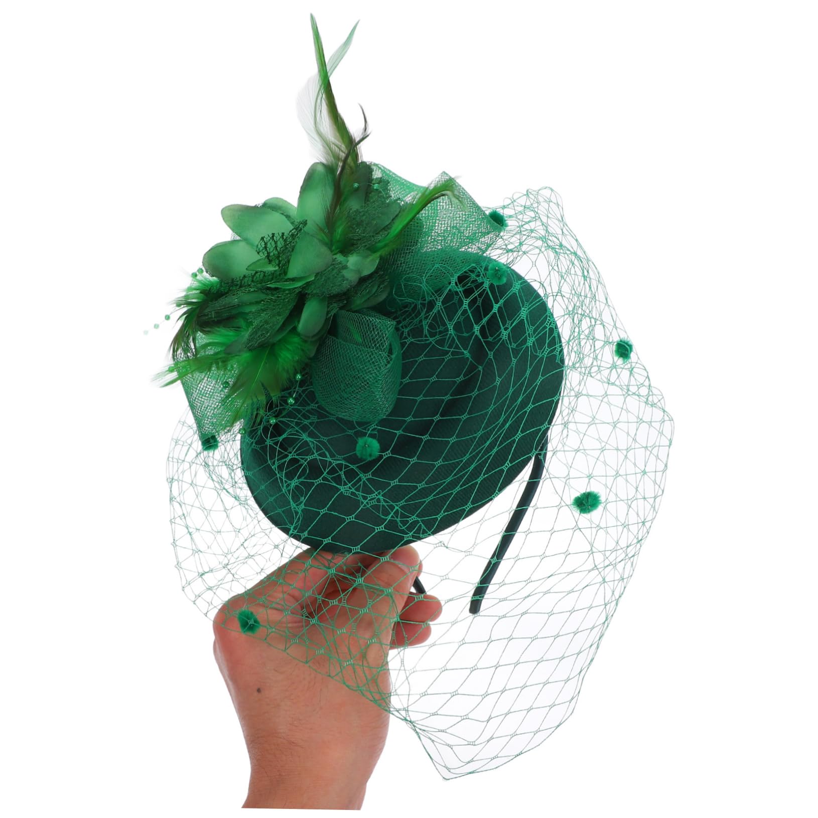 Beavorty 4 Piezas flor de cabeza de malla tocados verdes para bodas diadema fascinador tocado de fiesta de té clip fascinator para la fiesta del té fascinador de la del pluma