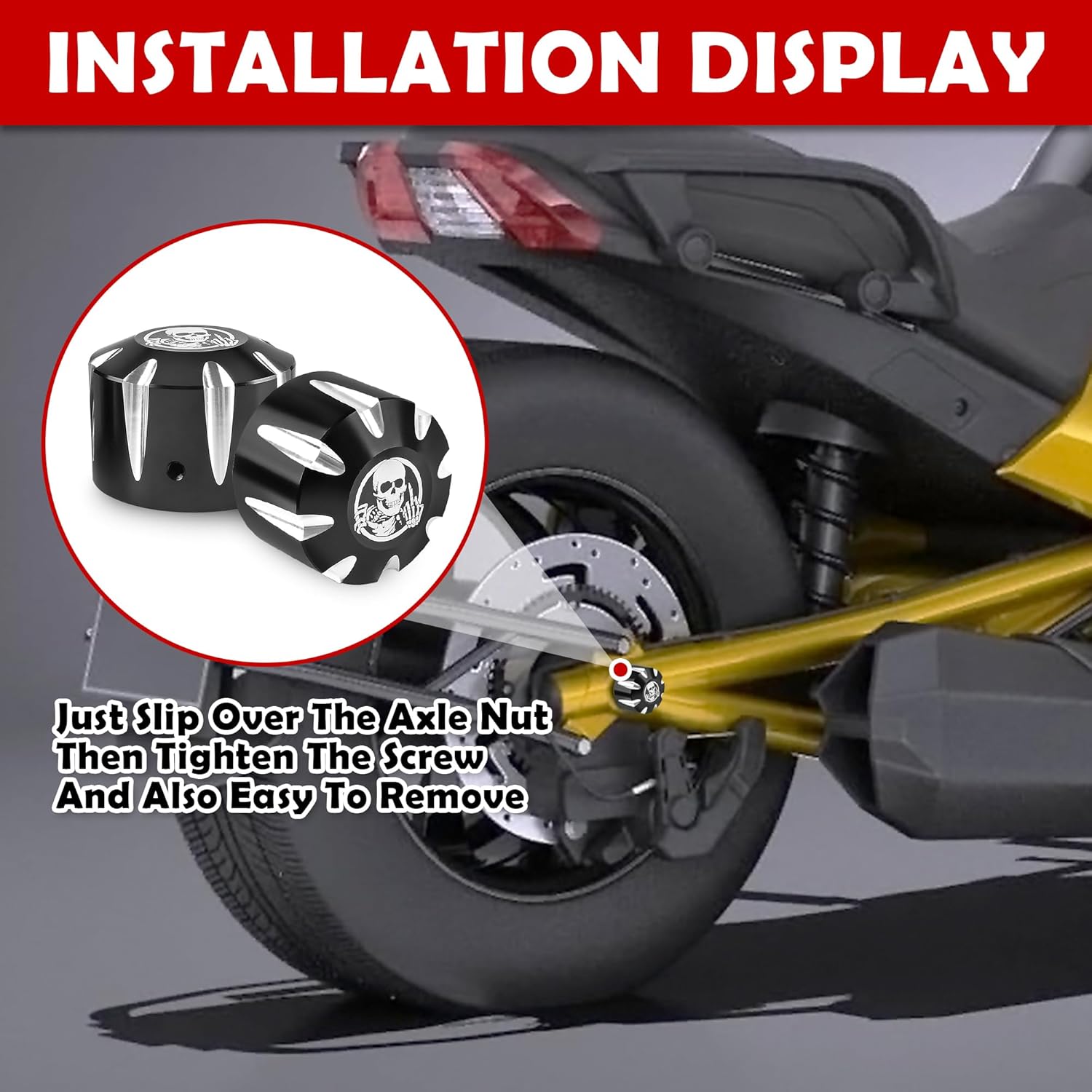 Gothic Skull Style Rear Wheel Axle Nut Covers Caps Set Bundles with Black w/Us Flag Key Shell Cover Key Fob Holder For Can Am Spyder Series Accessories