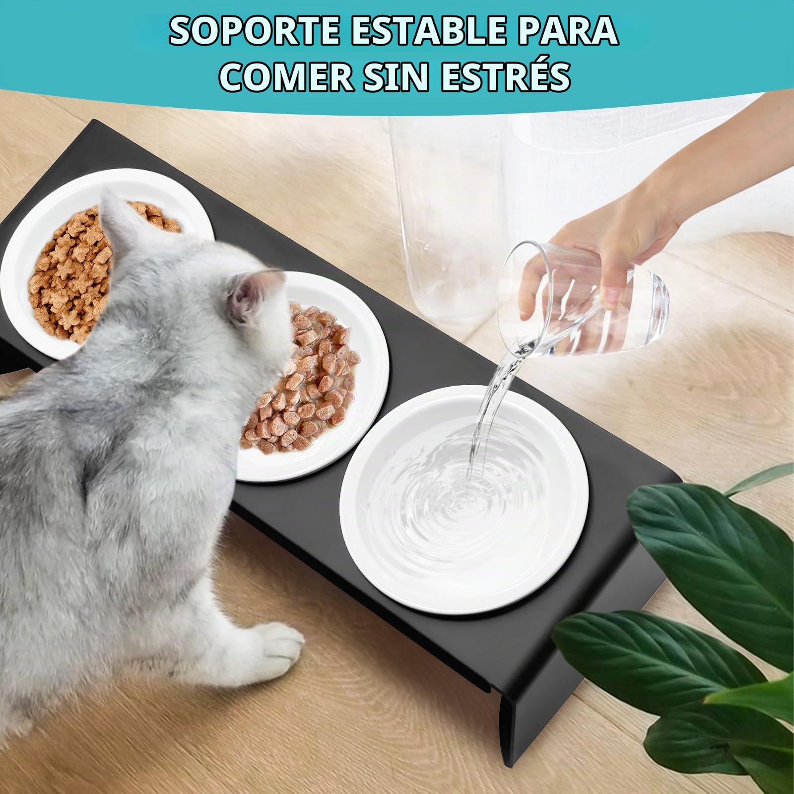 Lannvan Comedero Gato Elevado, 3X Comedero Perro, Comederos para Gatos Inclinado 15° Ceramica con Marco Metálico, Cuenco Gato Antivómitos, Comederos y Bebederos para Gatos y Perros Pequeño
