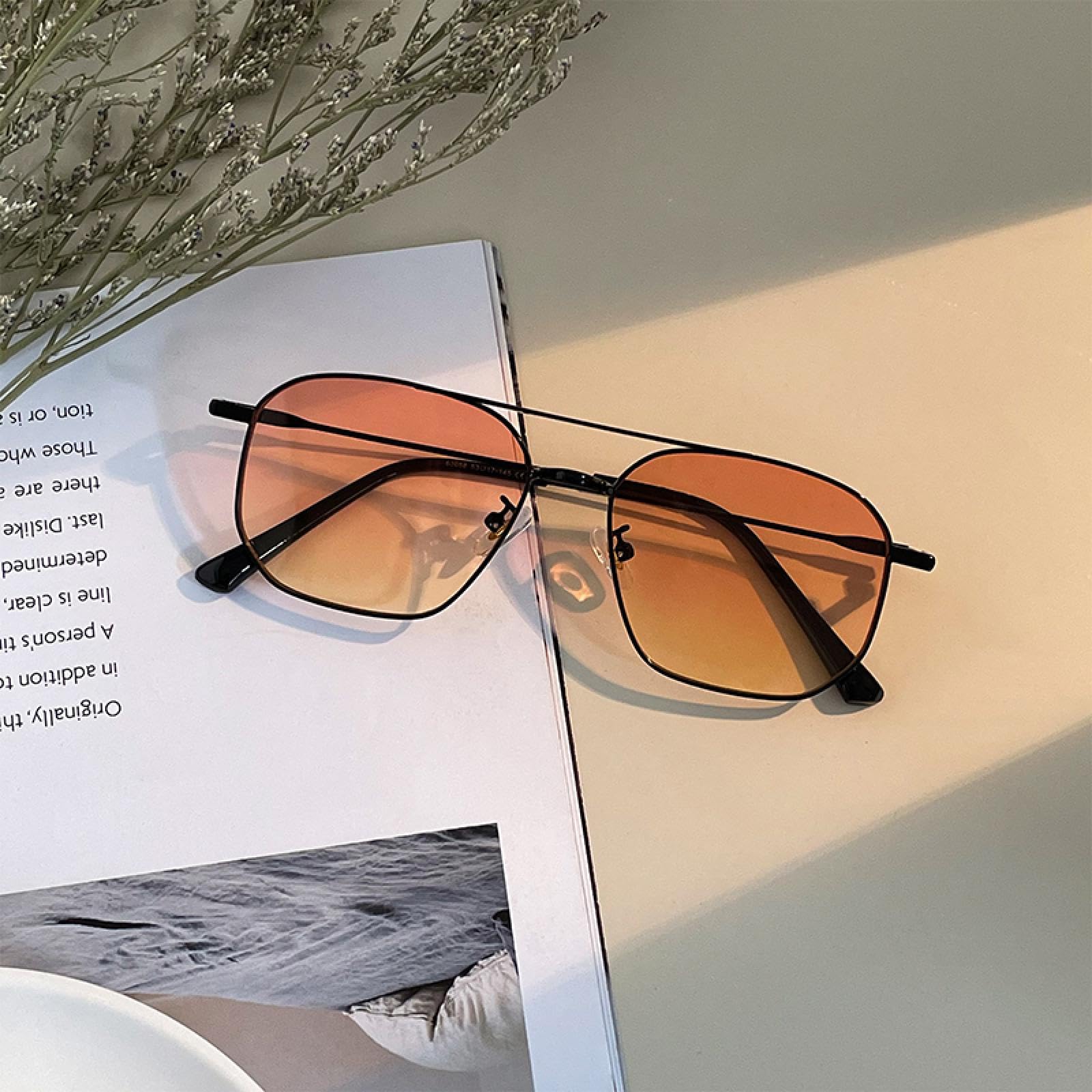 Gafas de sol con marco de metal y doble puente para mujer, lentes transparentes tipo océano, con protección UV400 para hombre