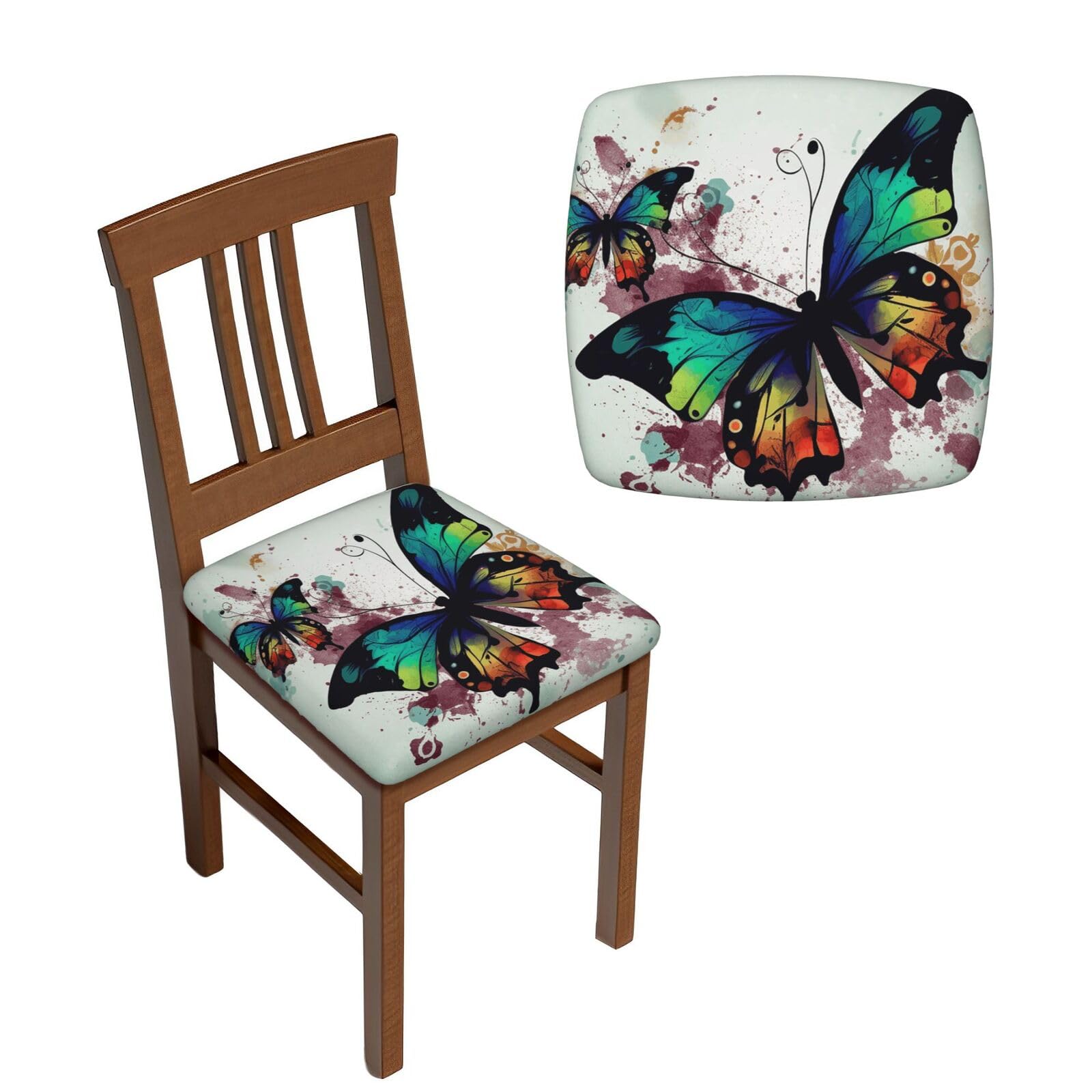 FodPand 4PCS Dining Chair Covers for Dining Room Artistic Butterfly Chair Seat Cover Stretch Parsons Chair Slipcover Removable Washable Seat Cushion Slipcovers Cover for Kitchen Office