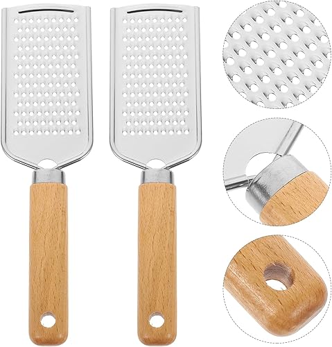 Miniatura 6 de Hemoton Paquete de 2 ralladores de queso con mango de madera de acero inoxidable cítricos Zester limón Zester triturador para cocina, trituradora de