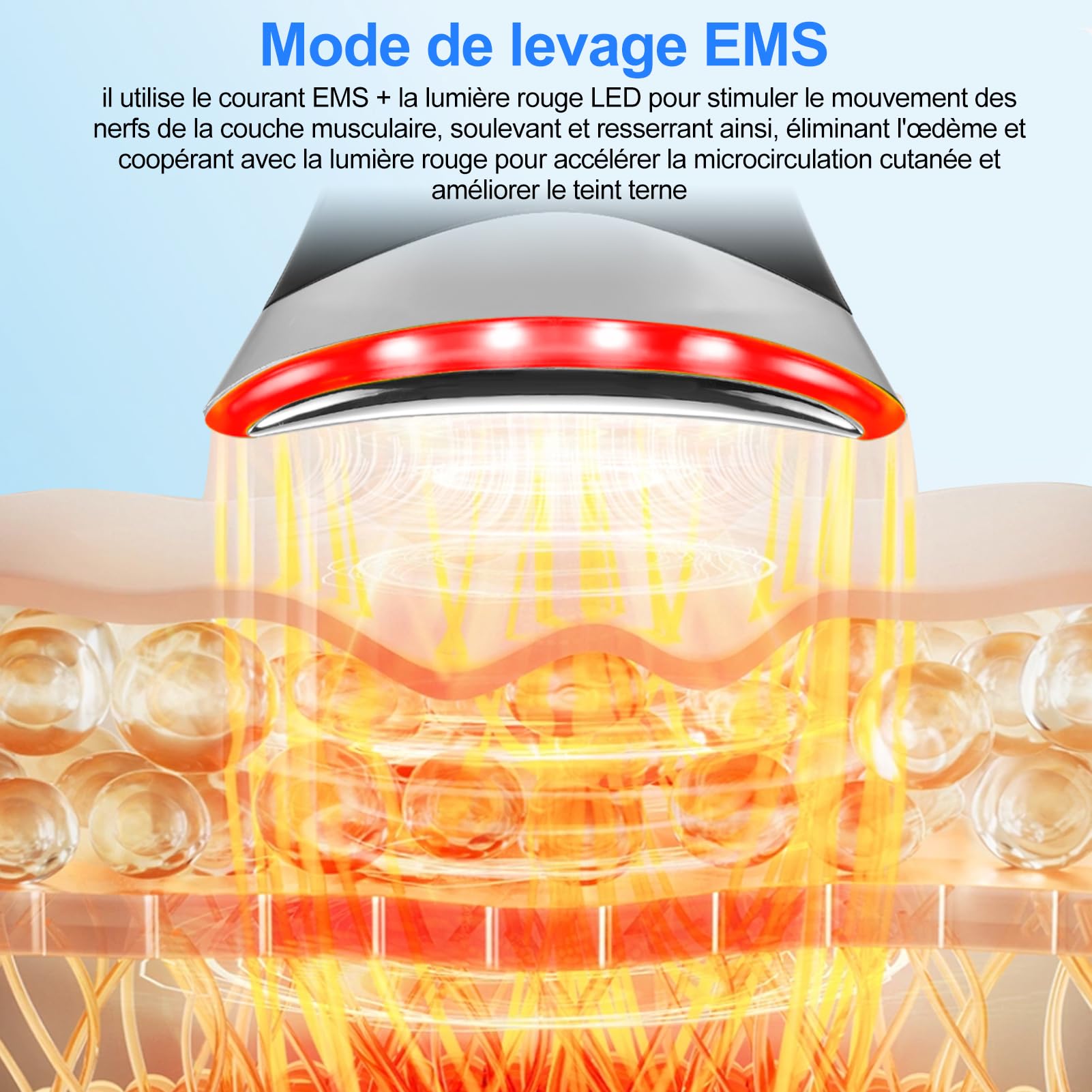 Appareil Massage Visage Anti Rides, Masseur Facial Lifting Visage et Double Menton, 3 Modes LED, Chauffage à 45℃ EMS, Électrique Appareil de Beauté pour soulager et resserrer anti-âge