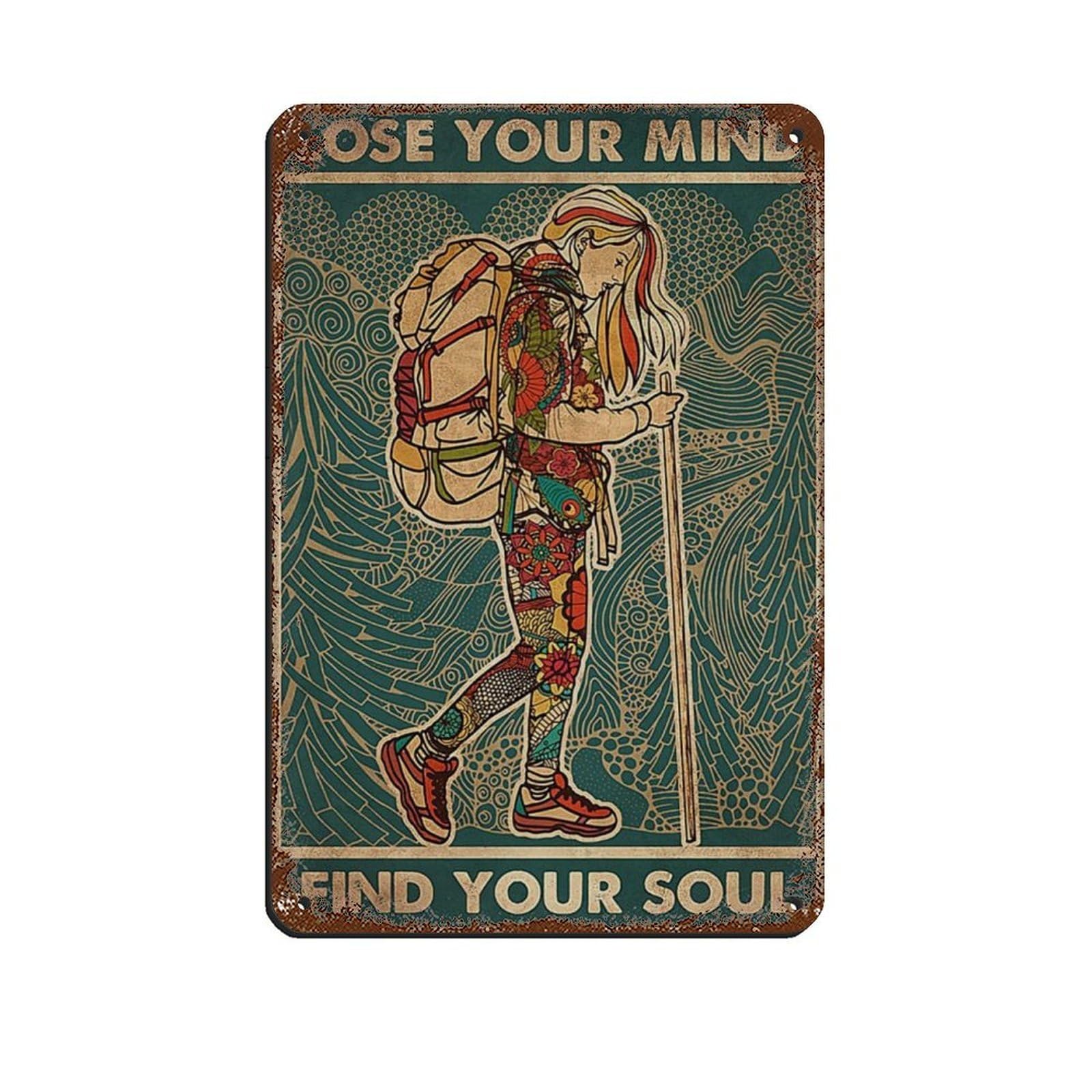 Hiking Girl Poster Retro Poster Metal Tin Sign Chic Art Retro Iron Painting Bar People Cave Cafe Family Garage Poster Wall Decoration 8x12inch(20x30cm)