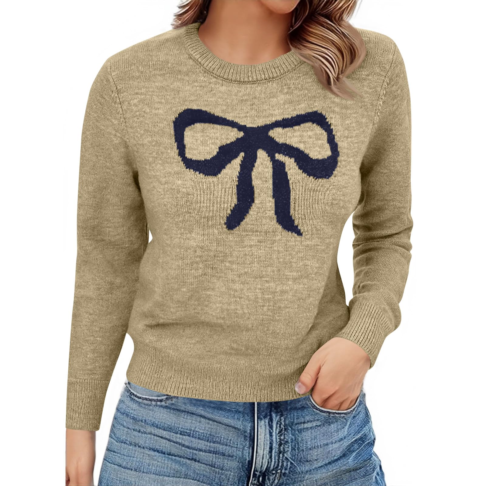 Womens Casual Sweaters Fashion Solid Color Pullover Knit Lightweight Long Sleeve Comfortable Cozy Sweater