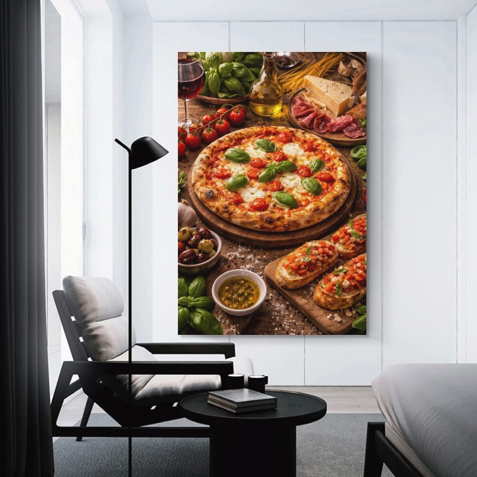 Junmoney Unframe-Style-6 Canvas Wall Art Italian Feast With Pizza And Bruschetta, 20X30inch(50X75cm), For Lounge, Study, Hallway Or Flat Walls, Canvas Wall Art That Fits Changing Layouts