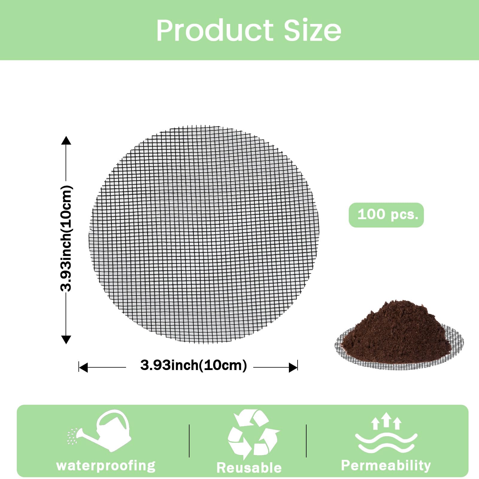 100 Pcs 4 Inch Large Size Flower Pot Hole Mesh Pad, Plant Pot Drainage Hole Screens, Bonsai Pots Bottom Grid Mat Mesh, Drainage Netting Potting Mat, Garden Drainage Mesh Prevent Soil Loss (Round) - Image 2