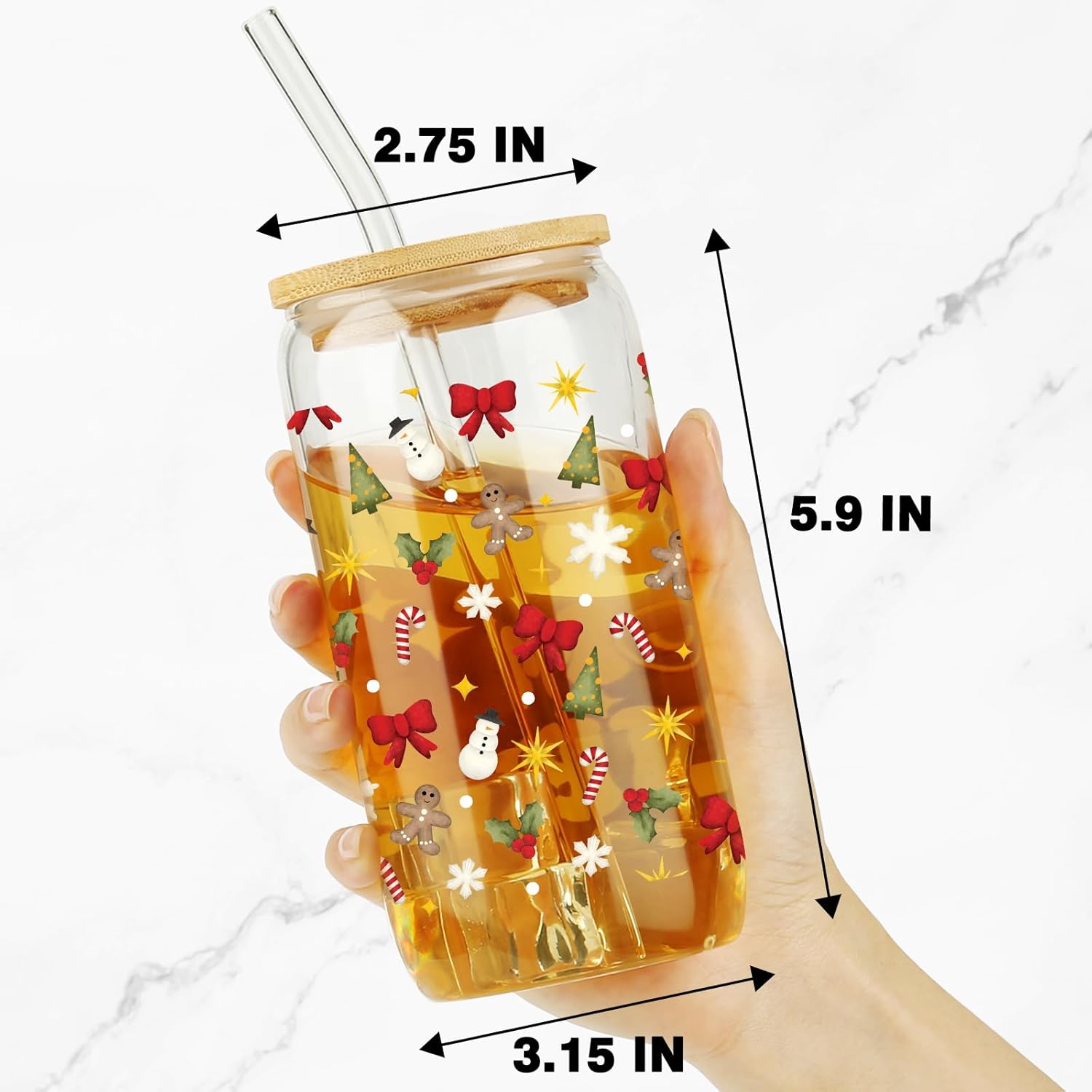 Christmas Glass Cups - Funny XMAS Tumbler, Holiday-Themed Decoration, Santa Gifts for Friends, Women, Sister - Perfect for Festive Celebrations - Image 3