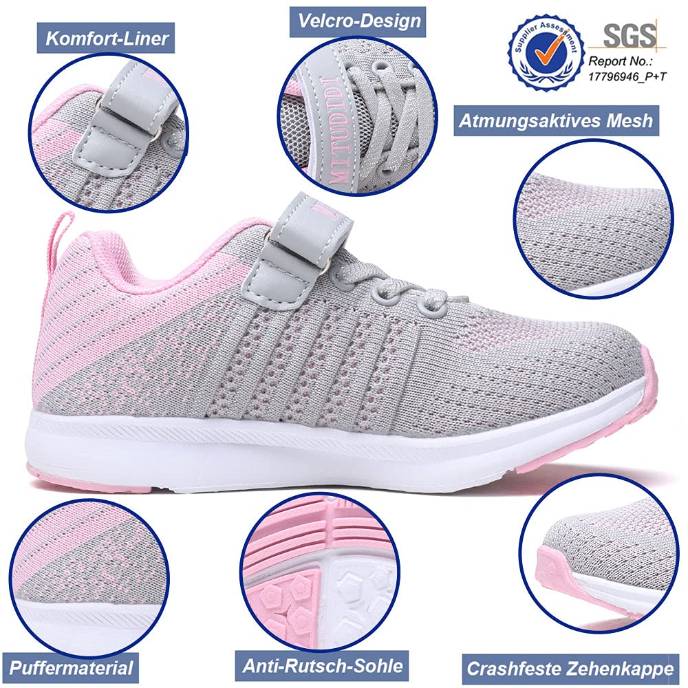 Ragazze Scarpe Ginnastica Bambine Formatori Ragazzi Scarpe Corsa Bambino Scarpe Sportive Running Bimbo Tennis Scarpe Indoor Bambini Scarpe Fitness Basket Sneakers Leggero Unisex Grigio Rosa