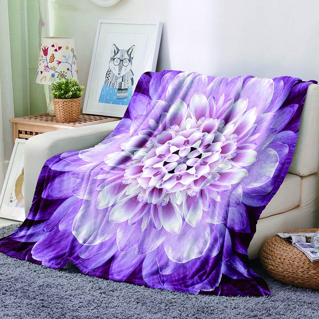 EHOMERY Dicke Kuscheldecke Warm Extrem Warme Decke Kuscheldecke Jungen Weiche Dicke Decke Blumen Anlage Camping-Decke Dekorative Weiche Kuscheldecken Lila 150x130cm Baby