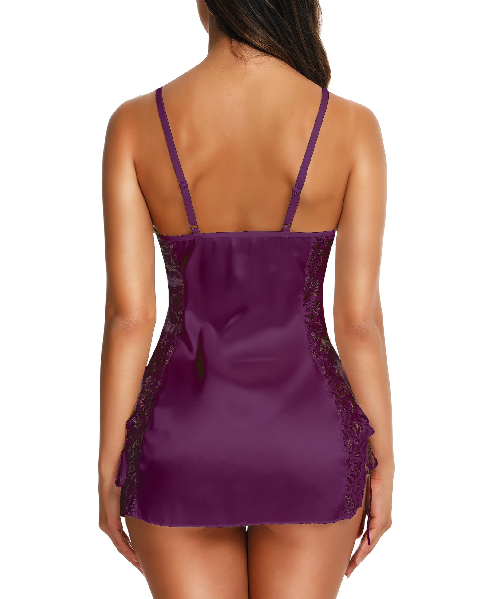 RSLOVE Lingerie Donna Babydoll Indumenti da Notte di Seta Sottoveste Sexy in Pizzo Vestaglia