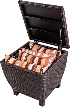 Sundale Brown Wicker Storage Box, 13 Gallon Outdoor Deck Bin with Lid | fully assembled; rattan wicker design doubles as side table; stores hose, cushions and towels for patio, deck
