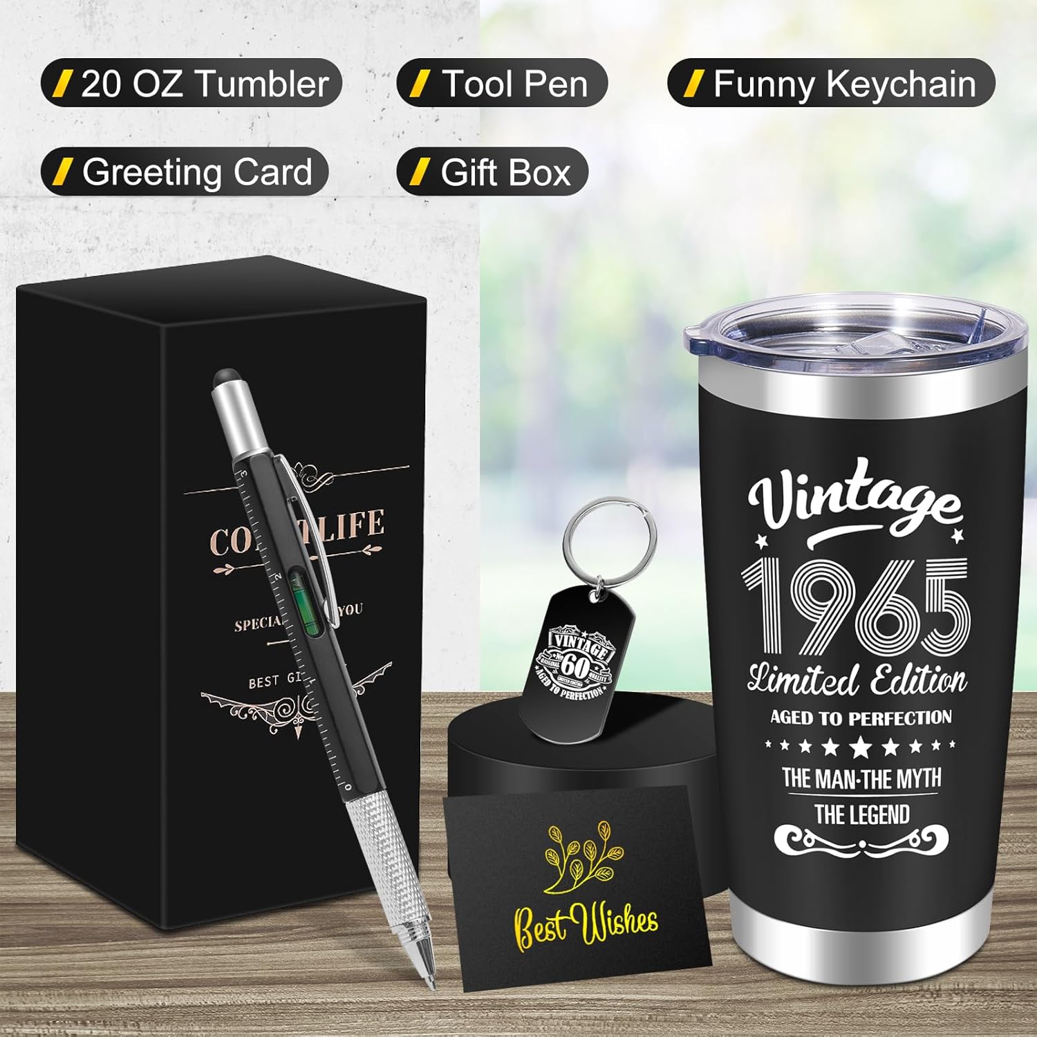 60th Birthday Gifts for Men, 1965 60th Birthday Decorations Gifts Ideas for Him, Turning 60 Gift Ideas, Cool 60 Year Old Gifts for Husband, Dad, Grandpa, Friends, Teachers, Boss, 20oz Tumbler Gift Box - Image 7