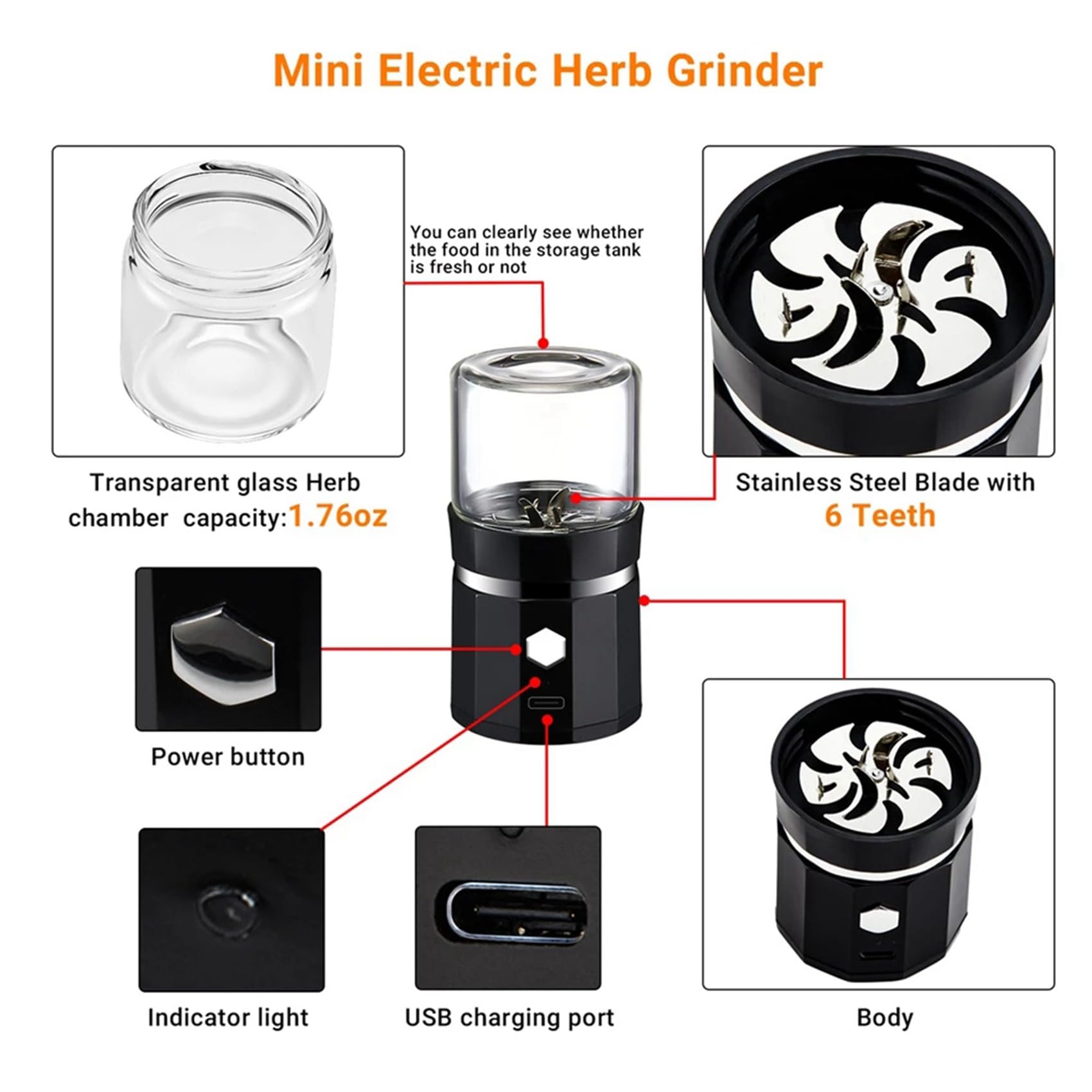 2X Smerigliatrice Elettrica Macina Vaniglia Portatile Macina USB Ricaricabile con Una per La Pulizia per Tisane al