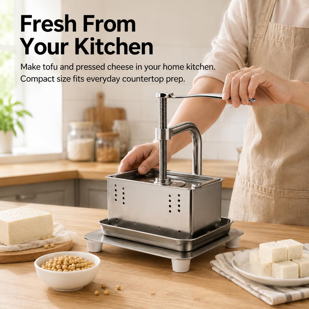 Presse à Tofu en Acier Inoxydable, 2 L, Commande à Levier et vis