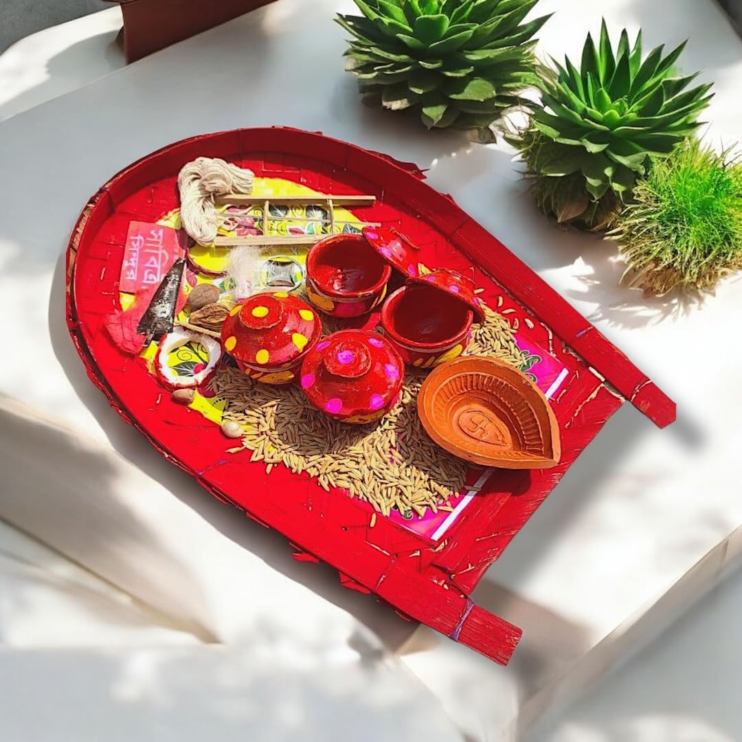 PujaDukaan.com Boron Dala Full Set for Bengali Wedding (Standard) | Bengali Marriage | Traditional Bengali Wedding Accessories | Complete Boron Set with Kulo, Tray and Essentials-image-46