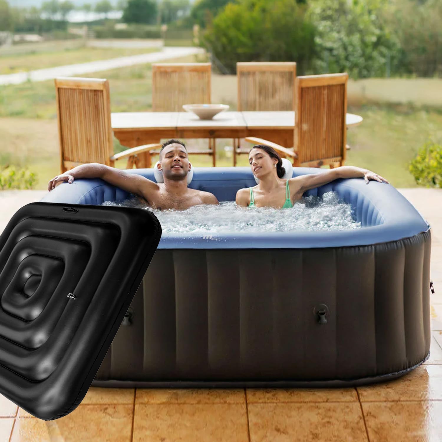 130 cm cubierta de bañera de hidromasaje inflable cubierta de piscina cuadrada con asas, cubierta de bañera inflable resistente a la lluvia y al desgarro accesorios de jacuzzi ahorro de energía