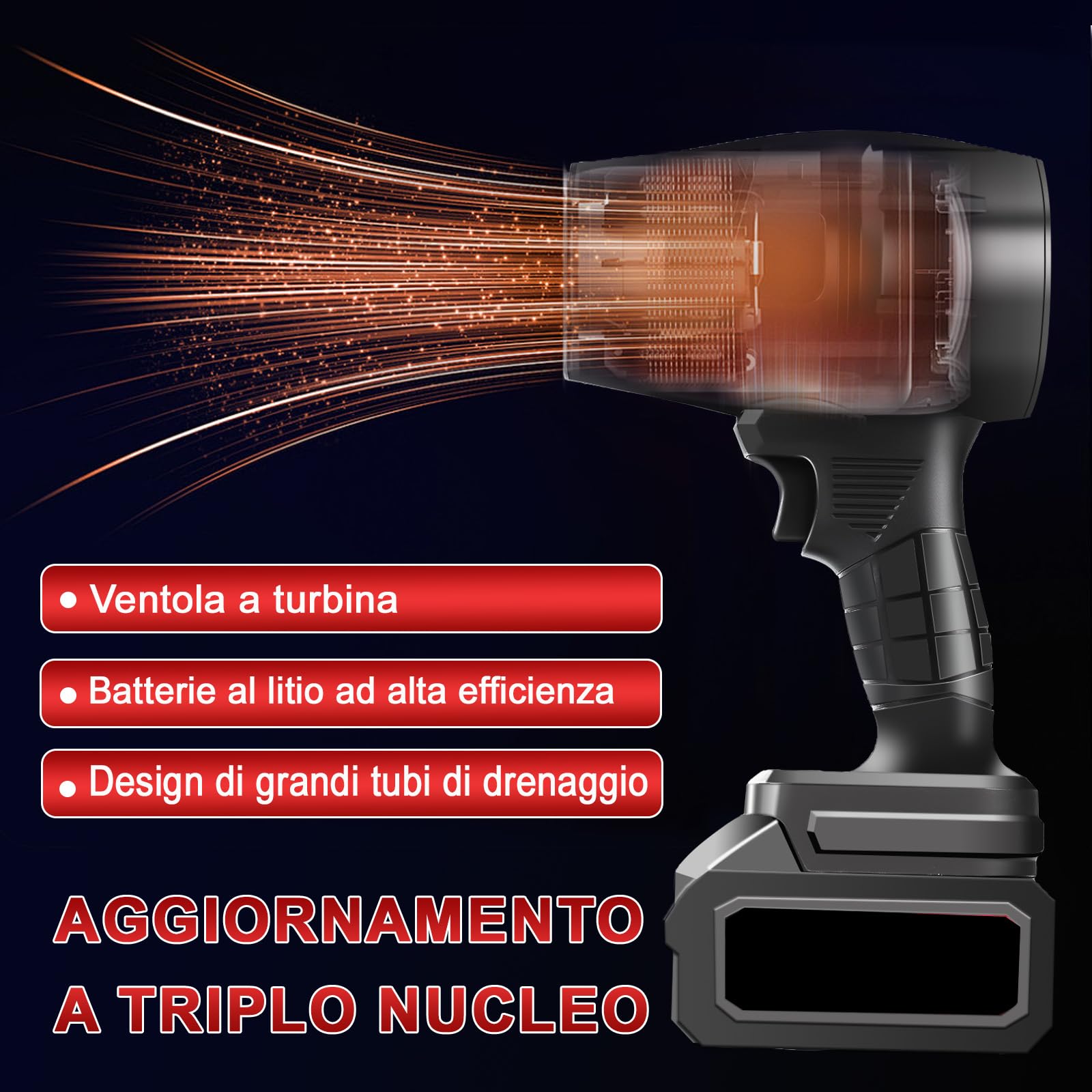 Turbo Soffiatore A Batteria Potente, 800W 35000 Rpm Mini Soffiatore Foglie Elettrico Senza Fili Leggero Con Batteria 1300mAh, Piccolo Soffiatori Portatile Per Foglie, Polvere, Neve, Auto,Giardino