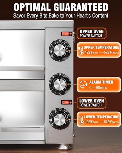Miniatura 2 de PYY Horno de pizza comercial – Hornos de pizza de dos pisos de 12 pulgadas, 2 capas de encimera, cocina eléctrica para interiores con temporizador