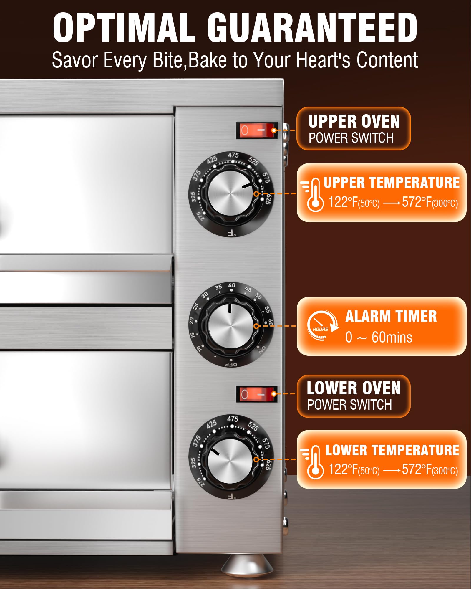 PYY Commercial Pizza Oven -12 Inch Double Decker Pizza Ovens 2-Layers Countertop Pizza Cooker Electric Indoor with Timer Stainless Steel Pizza Maker for Party Restaurant Home, Silver - Detailed View