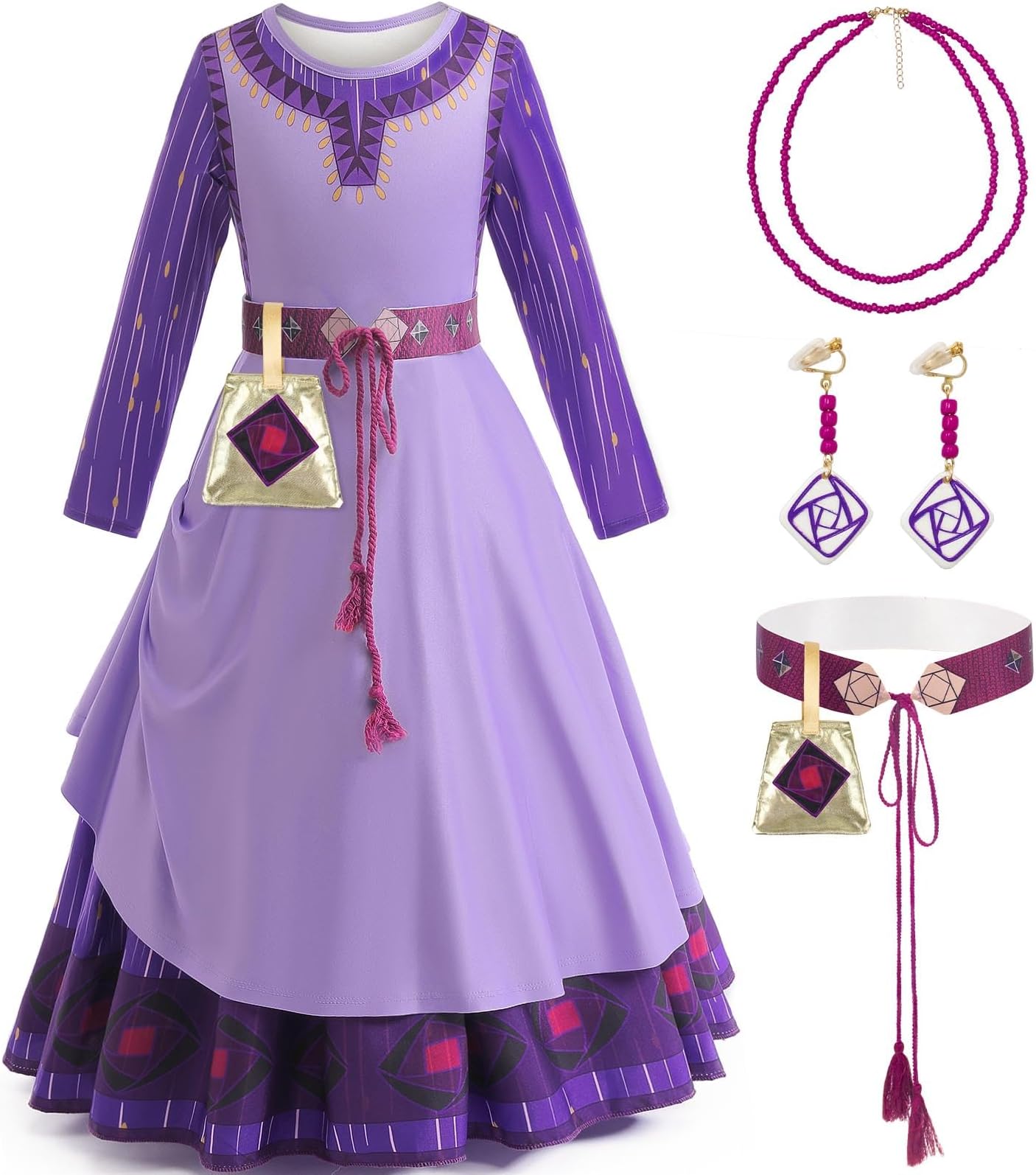 LZH Wish Asha Princess Dress Purple Costume for Girls Asha Cosplay Christmas Dress Up with Accessories