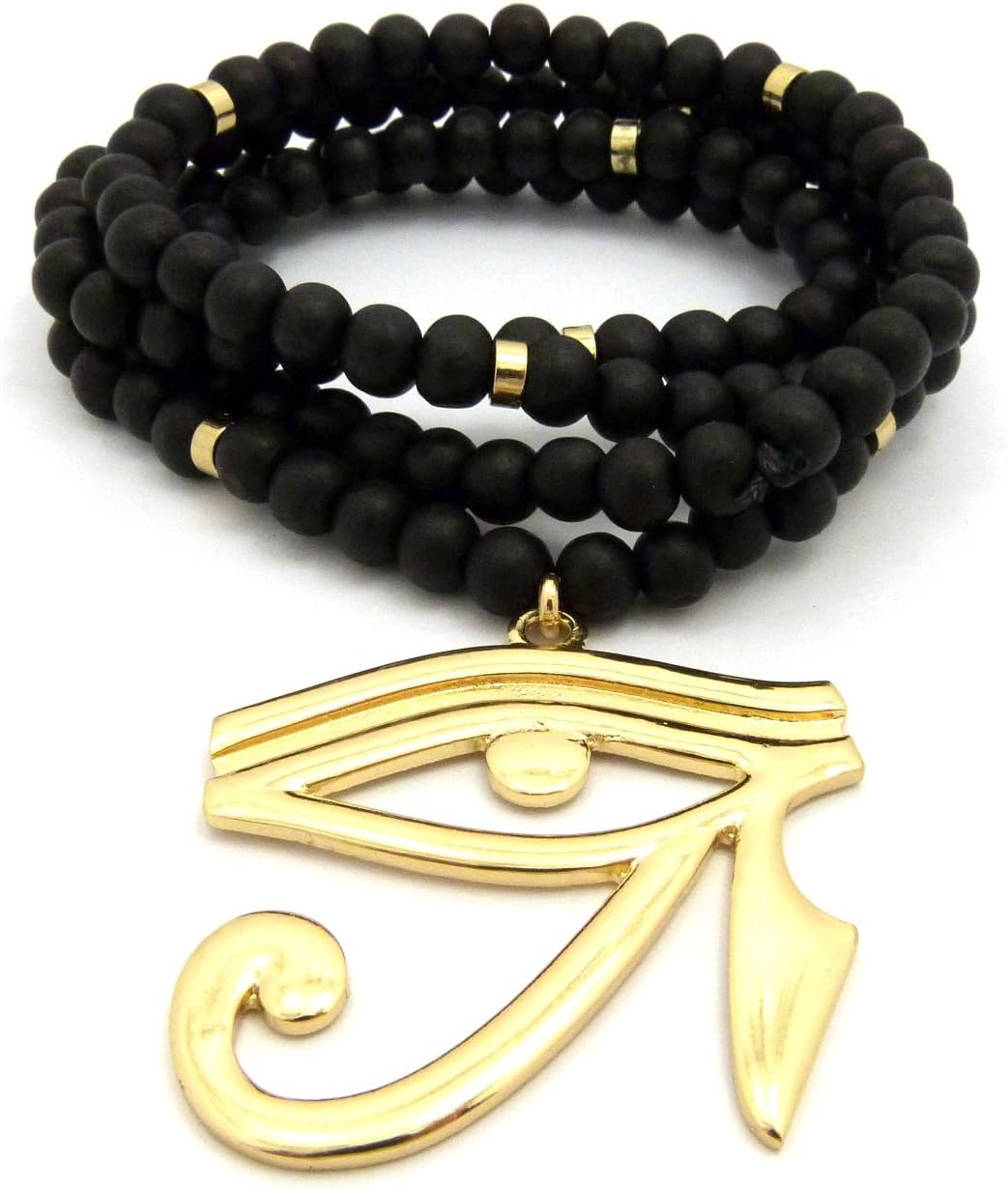 CBC Crown Egyptian Egyptian Eye of Horus Pendant with 30"/36" Wooden Bead Necklace
