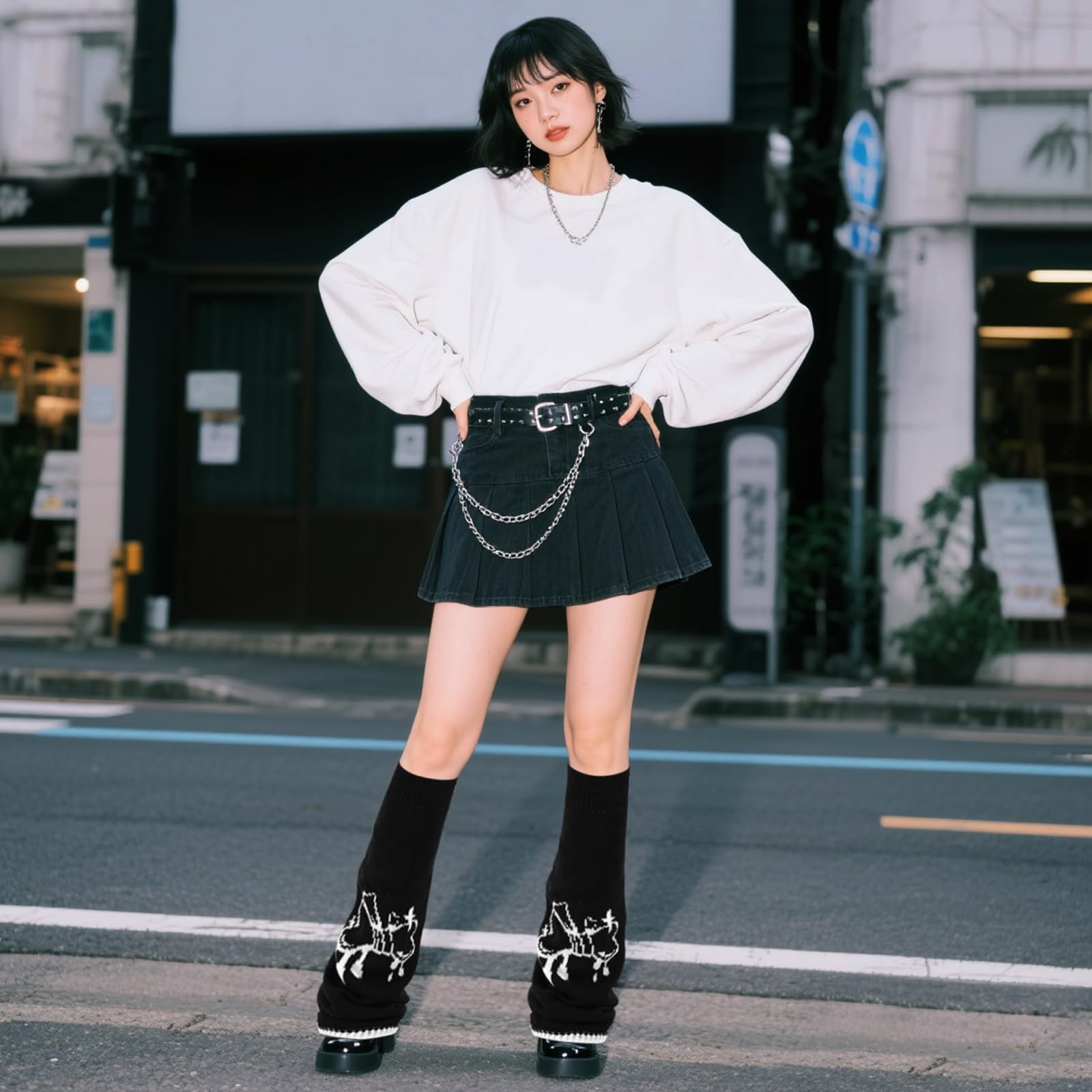 Junely 2 Pairs Leg Warmers for Women Kawaii Leg Warmer Cute Legwarmers Japanese Socks Halloween Goth Emo Gyaru Accessories: Black Bow Heart