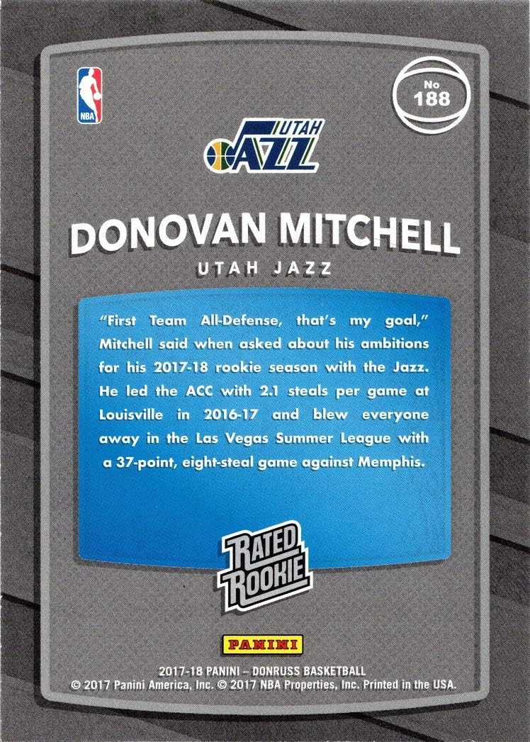 2017-18 Panini Donruss Press Proof #188 Donovan Mitchell Basketball Rookie Card - Only 299 made!
