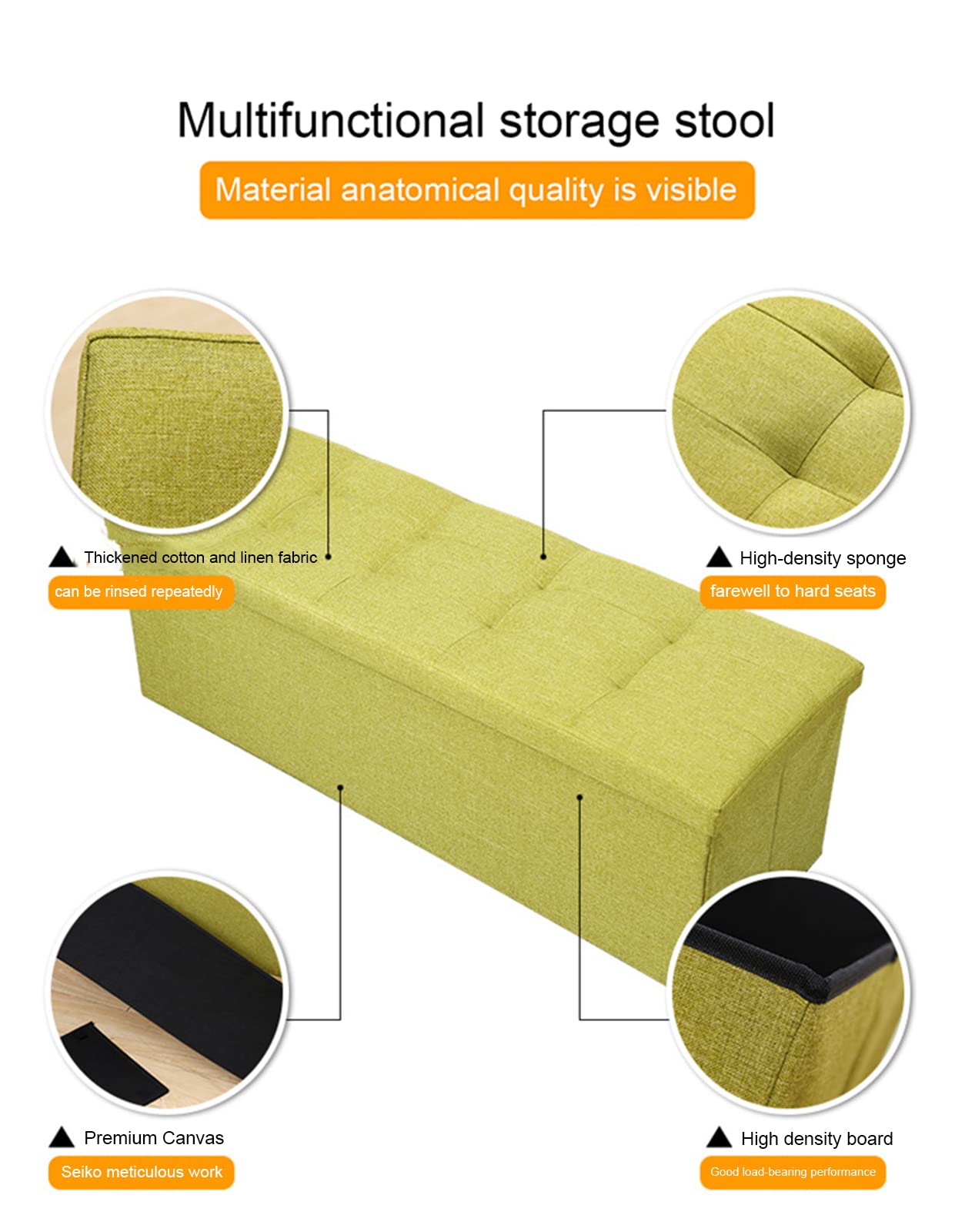 Pouf con Contenitore Portaoggetti, Cassapanca Pieghevole, Sgabello Poggiapiedi, Sgabello Imbottito, 110X38x38 - Disponibile in Diversi Colori,D